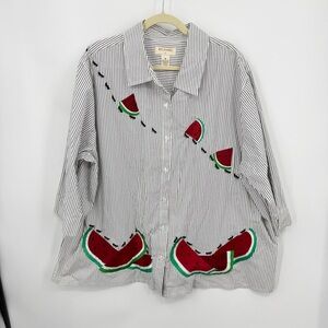 Bechamel striped embroidered watermelon ant picnic button down size 3X